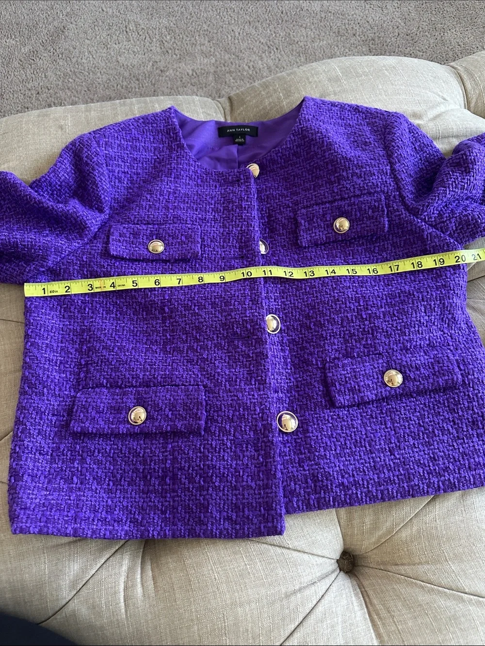Ann Taylor Purple Tweed Boxy Blazer